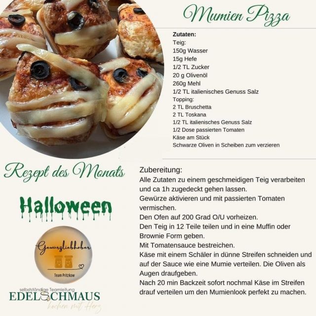 Rezeptkarten Halloween Mumien Pizza 1